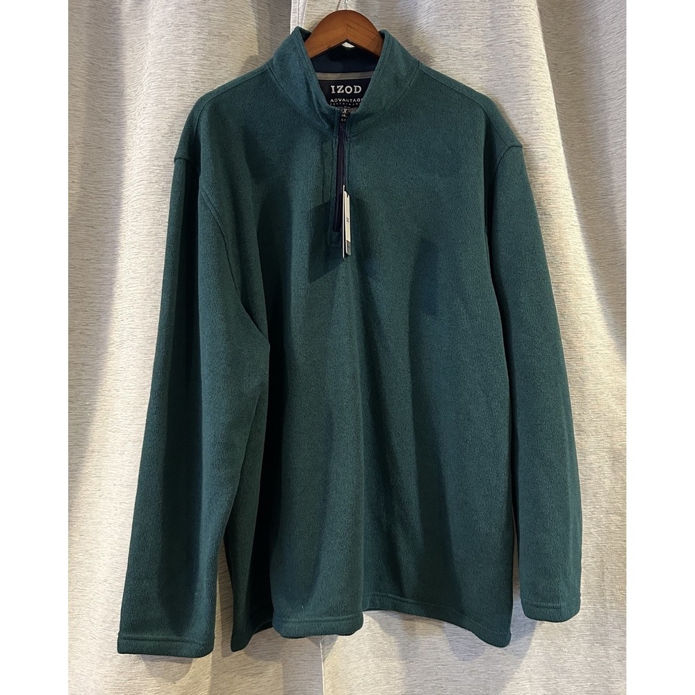 IZOD Men's Advantage Performance Green Quarter Zip Pullover Sweater Fleece 2XL